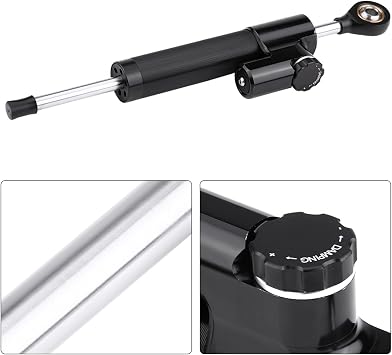 Steering Damper, Black CNC Machined Aluminum Universal Motorcycle Steering Damper Stabilizer Linear Reversed Safety Control with Mounting Bracket for Most of Motorcycles