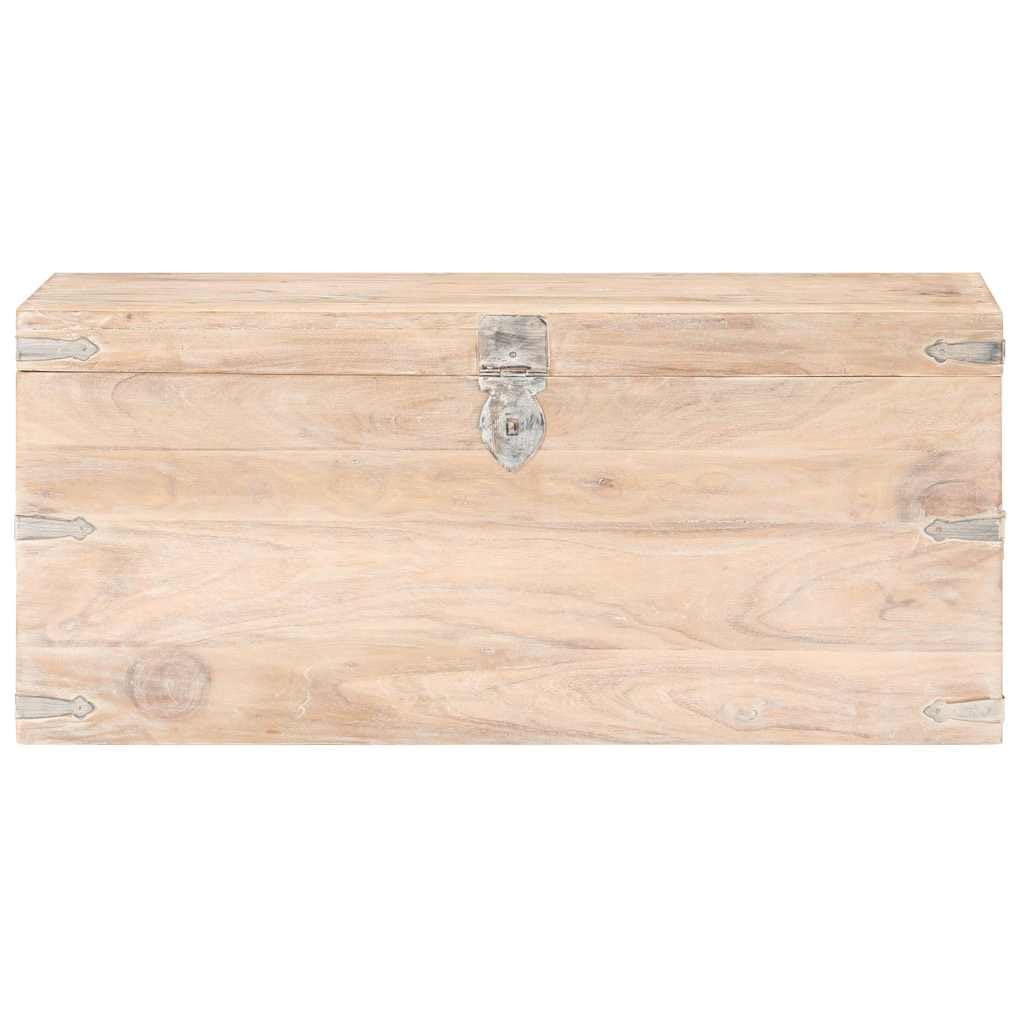 Baule in legno massello di acacia, 90 x 40 x 40 cm, colore: bianco