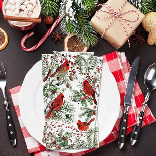 100 Christmas Guest Napkins Red Cardinal Disposable Paper Napkins Christmas Holly Cocktail Guest Hand Towel for Party Table Dinner Bathroom – Image 6