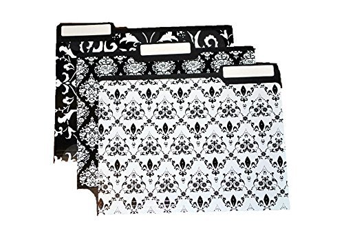 Heavyweight Fashion File Folder - 3 Tabs - Black and White Floral - Letter size Pack of 6