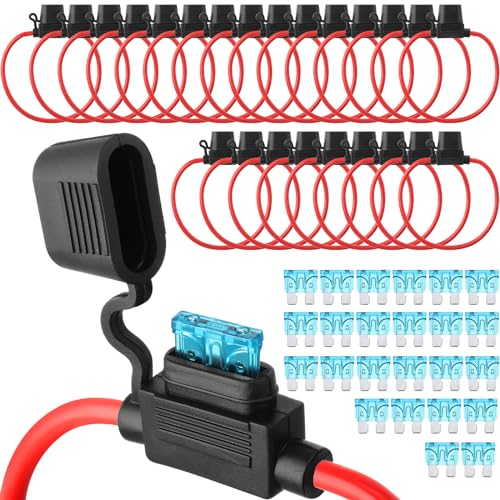Shimeyao 24 Pcs Inline Fuse Holder Waterproof Automotive Replacement with ATC Blade Fuses for Car Truck Motorcycle Boat (14 Awg with 15 A)