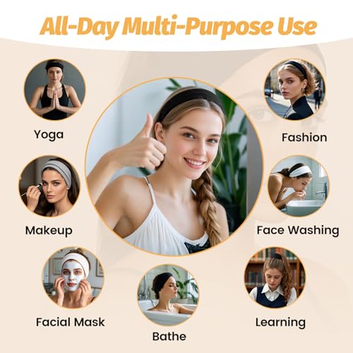 Image of Headbands for Women - 6 Pack Wide Elastic Hair Bands | Stretchy Sweatbands Hair Bands | Soft Sports Thin Head Bands | Non-Slip Accessories Bands for Fashion, Washing Face, Workouts, Yoga, Daily Use