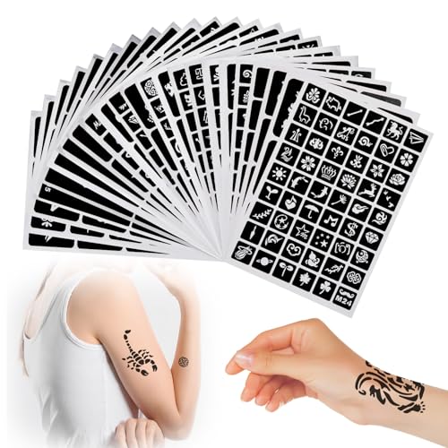 Juego de plantillas de henna de 28 hojas, 771 piezas, plantillas de tatuaje temporales, plantillas para tatuajes, plantillas para pintura facial, arte corporal