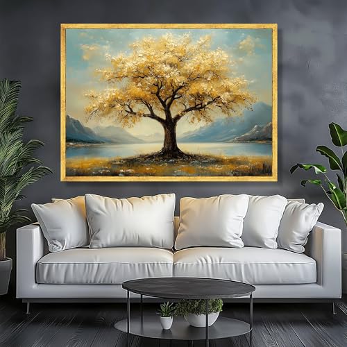 Tableau arbre automne doré 60x80cm pour masquer et illuminer un mur nu