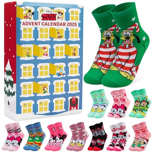 Get Trend Disney Minnie Mouse Calendario Adviento 2025 con Calcetines Niña, 24 Pares de Calcetines Transpirables, 27-32, Idea Regalo Original (Multi Minnie)