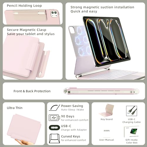 Image of RAYMCRAFT for iPad Pro 13-inch Case with Keyboard (M5 /M4, 2025 /2024), 11-Colors Backlight with Pencil Buckle, Stain-Resistant Surface, Magic Keyboard for iPad Pro 13, Multi-Touch Trackpad, Light Pink
