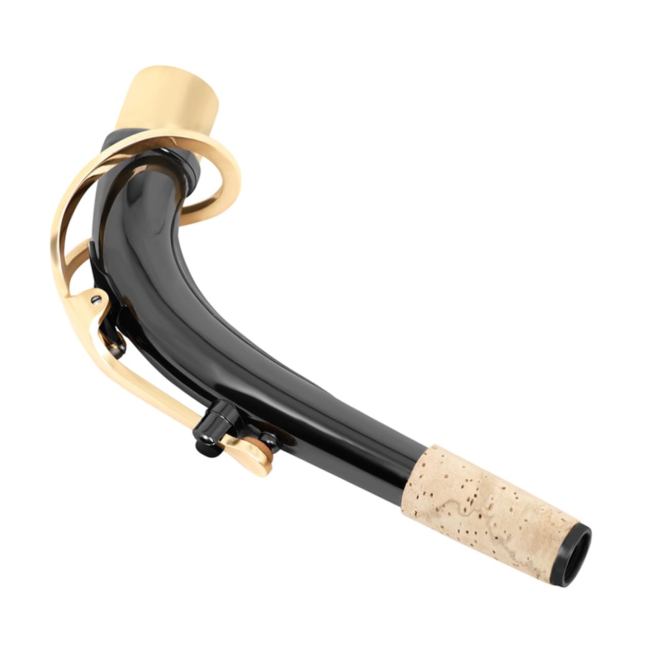 Collo per Sax Contralto in Ottone Placcato Nichel Nero, Ricambio | Parte Curva per Bocchino, Finitura Oro, Superficie Liscia senza Bave, per Studio Musicale