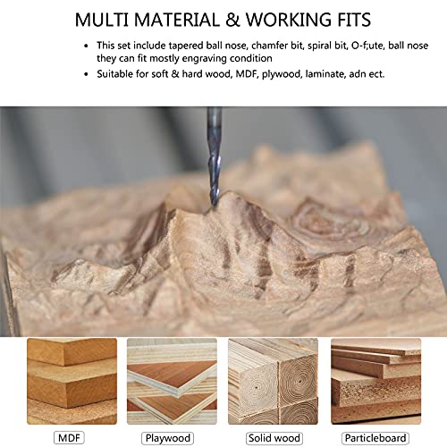 Spetool Cnc Router Bits Carving 8 Pcs Set For Wood Detail Profile V Groove Engraving Solid Carbide 1/4 Inch Shank #TOP2