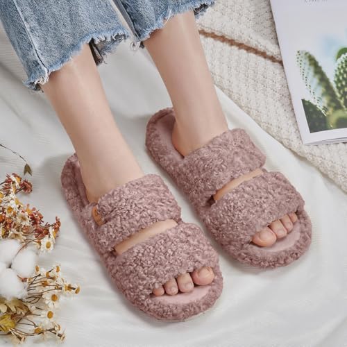 ATHMILE Womens Slippers Lightweight Arch Support Open-Toe Fuzzy House Slippers for Women Cozy Memory Foam Indoor Outdoor Double-Strap Design2