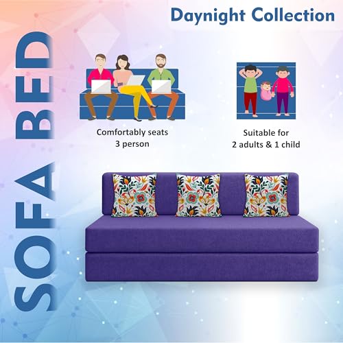Image of Los Angeles Foldable Three Seater Sofa Cum Bed, Sofa Bed 5 X 6 Feet Jute Fabric Washable Cover- Including Cushion Perfect for Living Room