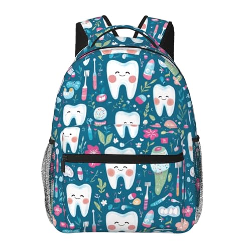 TRYYN Mochila casual de fada dos dentes dentais, mochila leve para laptop, linda mochila de fio dental para mulheres, homens, adolescentes, estudantes, mochila de poliéster azul-petróleo, presentes