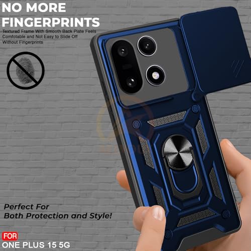 Image of Armor Bumper Back Cover Case for OnePlus 15 5G Rotating Camera Cover, Ring Holder & Kickstand | Heavy Duty & 360 Degree Protection OnePlus 15 5G Back Cover (Blue)