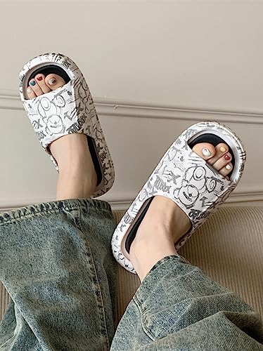 CEINOM Slippers for Women Men Cartoon Bear Pillow Cloud Slides indoor Outdoor Bathroom Shower Open Toe Shoes house Slippers3