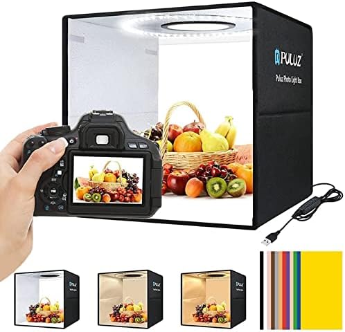 OBEST Photo Light Box Photography,16"x16" Photo Box with 160 LED Lights Three Color 3200-6500K Lights Dimmable and 12 Color Backgrounds Lightbox for Product Photography,Photo Background Shooting Tent