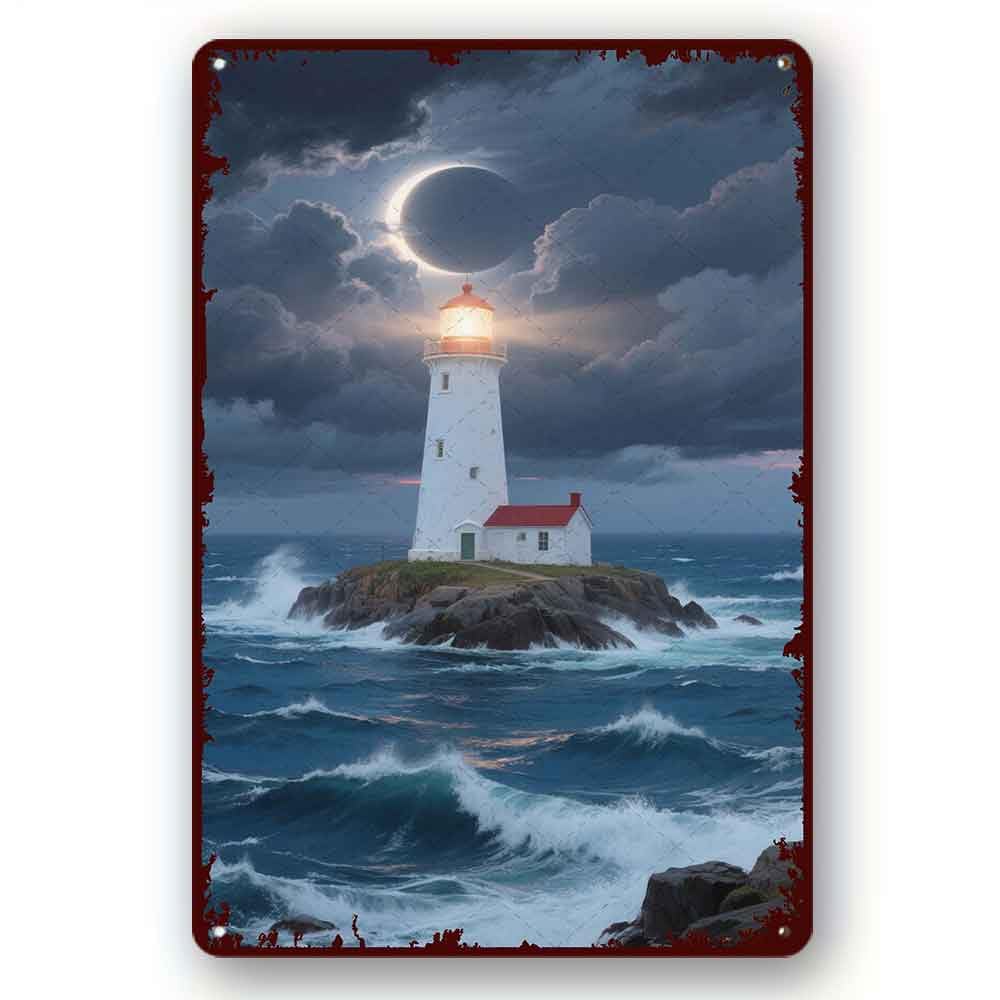 peiyeety Vintage Funny Tin Signs Lighthouse in the storm Tin Sign Kitchen Wall Poster Cafe Bar Man Cave Art Christmas Decoration 8x12 Inch