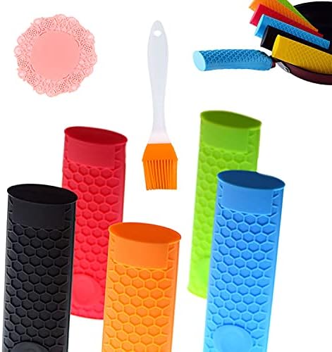 UoYu 7 Pack Silicone Hot Handle Holder Potholder Rubber Pot Handle Sleeve for Cast Iron Pans Metal Frying Pans Skillets Coaster Brushes