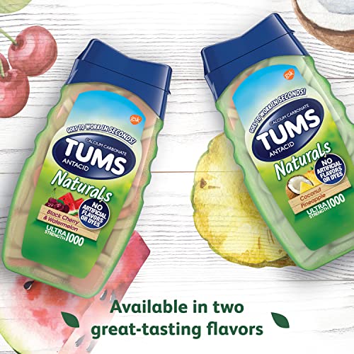 Tums Naturals Ultra Strength Antacid Chews For Heartburn Relief, Black Cherry & Watermelon - 190 Count #TOP5