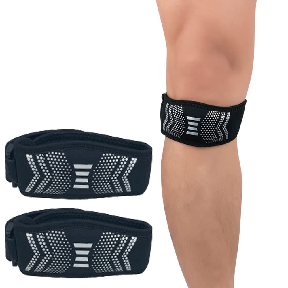 POKEAT 2Pcs Adjustable Pressure Skin Friendly Slow Shock Patella Support Knee Pad Sports Brace Band Bandage Protector,Silver