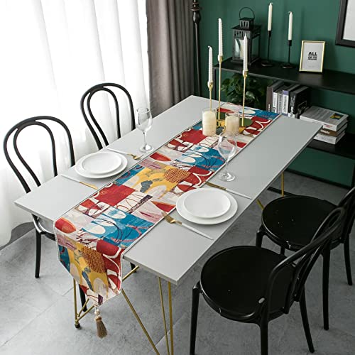 Chemin de table peinture abstraite en polyester durable 32x240cm