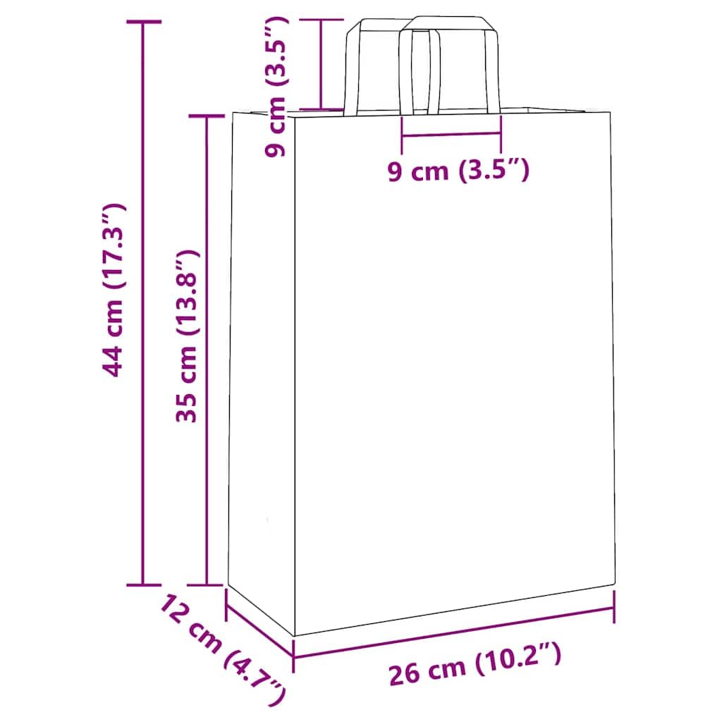 vidaXL Sacs en papier 50 pcs avec poignées jaune 26x12x35 cm, sac en papier, sac cadeau en papier, sac cadeau en papier, sac