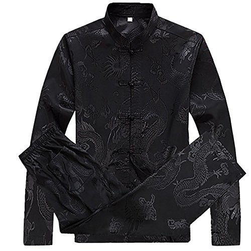 KIKIGOAL Mens Martial Arts Kung Fu Uniform Long Sleeve Tang Suit With Dargon