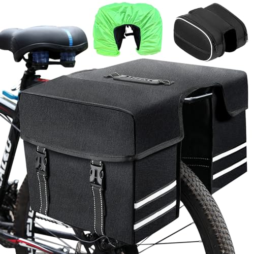 Tyuodna Bike Bag with Bonus Front Tube Bag, 30L Waterproof Double Side Bike Pannier, Large Capacity, Durable and Portable, Black