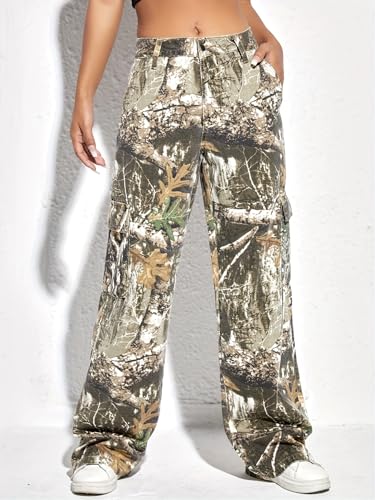 Women's All Seasons Camouflage Straight Wide Leg Cargo Pants with Pocket Casual Loose Bottom for Daily Outdoor3