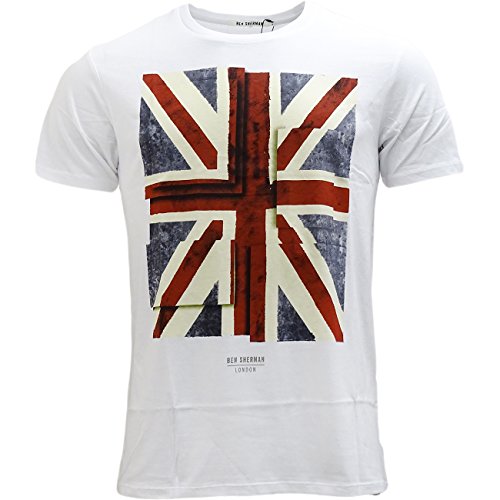 Image of Ben Sherman Men's Union Jack Graphic Plain Short Sleeve T-Shirt, White, Small