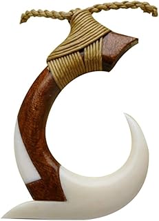 Hawaiian, Natural Koa Wood and Bone Pendant " Fishhook" w/adjustable Hemp cord