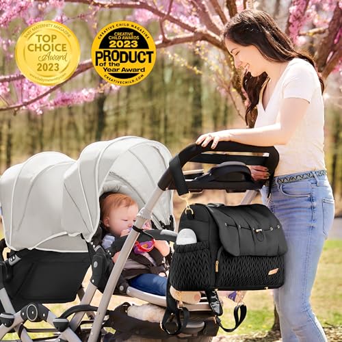 Hannah&Sophia 3103-BLK Hannah & Sophia Belle Convertible Baby Diaper Backpack & Bag In Black, Large Size, Dual Sided Water Resistant Changing Mat Included, Detachable Shoulder Straps thumb #1