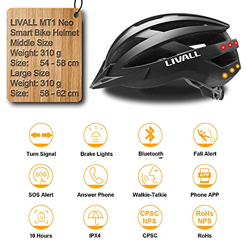 LIVALL MT1 NEO Adult Smart Bike Helmet with Turn Signal Light and Break Lights, Built-in Speaker and Microphone, Bluetooth Connection to Phone, Ultra-Light and Ventilated Man and Woman Cycling Helmet - Thumbnail 2