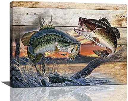Fish Wall Art Fishing Wall Decor Bass Fish Pictures Canvas Print Painting Modern Home Framed Artwork For Living Room Bathroom Bedroom 12"X16"