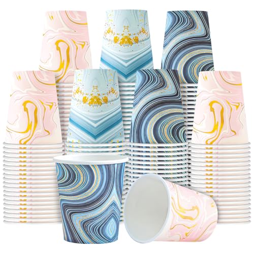 BYSNOW 300 Pack 6 oz Paper Cups Disposable Bathroom Cups Small Mouthwash Cups Mini Paper Cups for Bathroom(Mixed Colors) 300pack-Cyan&Blue&Pink