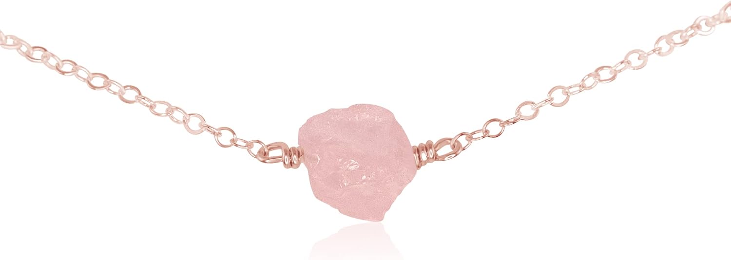 Luna Tide Rose Quartz Raw Nugget Choker in 14k Rose Gold Fill