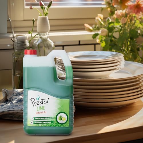 Image of Amazon Brand - Presto! Dishwash Gel | Lime | 5 Litre Refill Can | Dishwash Liquid | Cuts Through Grease | Safe On Hands