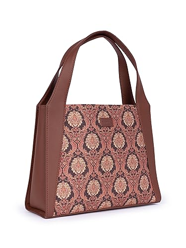 Image of ZOUK Printed Jute Handcrafted Vegan Leather Grey Women's Stylish Tote Bags | Trapezia Tote| Shoulder bag with double handle
