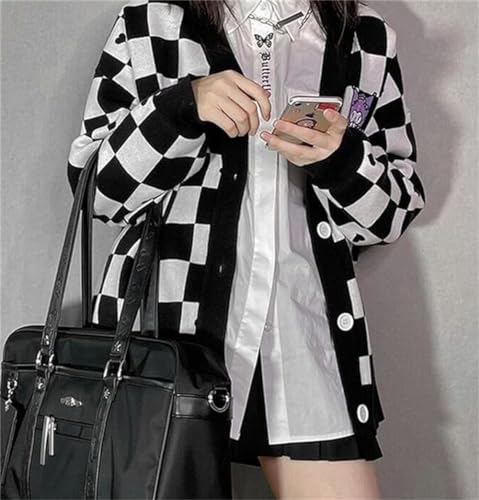 Image of Kawaii Cartoon Cardigan Sweaters for Women Girls Long Sleeve Open Front Knit Cardigans Plaid JK School Uniform