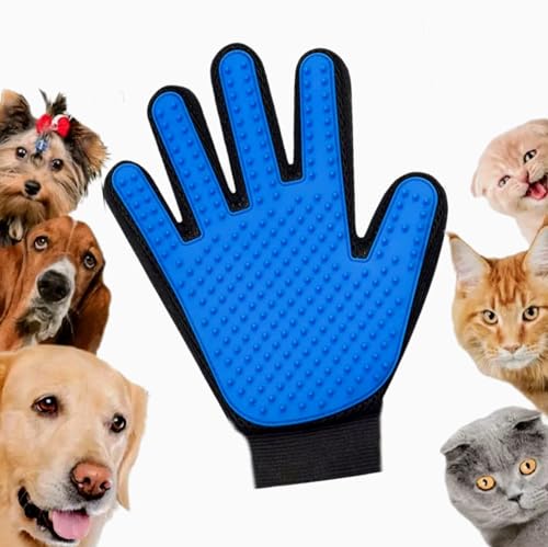 Guanto Spazzola Rimozione Pelo Per Cani Gatti Conigli Cavalli Peli Lunghi Corti Morbido Massaggio Pulizia Efficace Toelettatura Animali per Mano Destra,Lavabile Colore: Blu