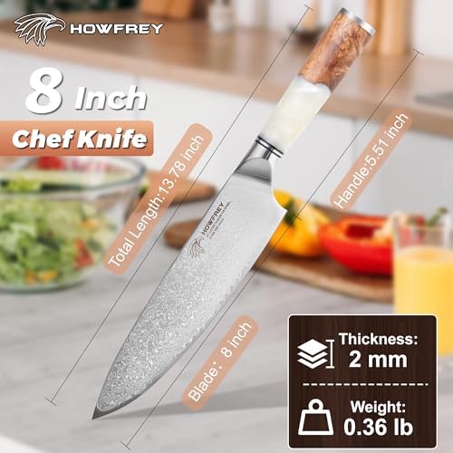 Damascus Chef Knife 8 Inch, 67-Layer Japanese Kitchen Knives Sharp VG-10 High Carbon Stainless Steel with Ergonomic Pakkawood Handles, Elegant Gift Box Packaging for Home and Kitchen - 2