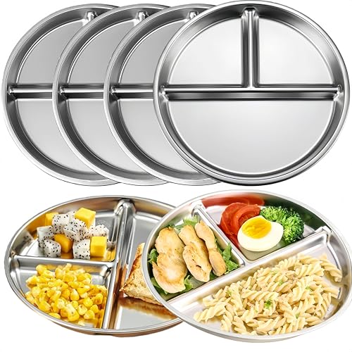 MYOVPLUT ステンレススチールキッズプレート6点セット 9インチ 大人と幼児用 分量コントロールプレート バランスランチ、肥満、糖尿病ダイエット用 (6)（Amazon）