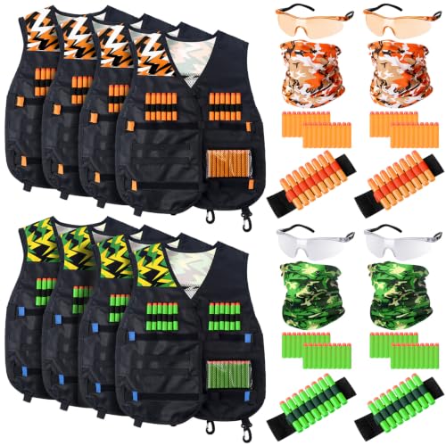 Image of Sosation Kids Tactical Vest Tactical Party Supplies Favor Accessories, Face Mask Wrist Holder Toy Gift (Orange and Green,8 Sets)