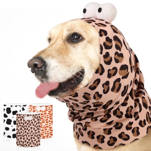 Image of SAWMONG Dog Calming Hoodie with Ear Covers for Noise, Fireworks & Anxiety Relief, No Shake Ear Wraps, Dog Ear Muffs & Protector, Pet Grooming and Force Drying,Leopard, Medium