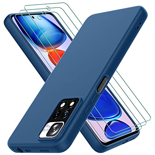 Oureidoo Coque Xiaomi Redmi Note 11 Pro/Note 11 Pro 5G avec 3 Verre trempé Protection écran, Couche Intérieure Douce, Mince Souple Silicone Étui Protection Antichoc Bumper Housse TPU Case Cover, Bleu Cover