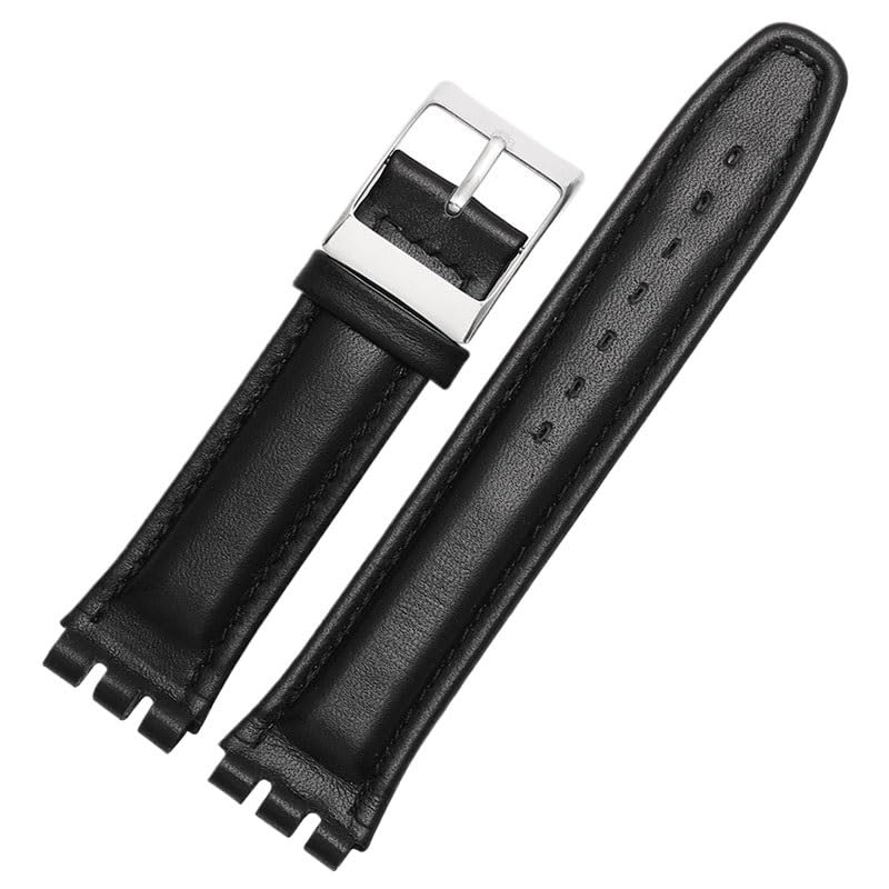 Bracelets de montre en cuir pour montre SWATCH YRS avec chaîne et boucle concave-convexe(Black b,17mm)