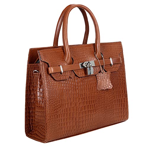 Image of RICHSIGN LEATHER ACCESSORIES Full-Grain Natural Cro Leather Top-Handle satchel Tote Handbags & Shoulder Sling Bags For Women Office Branded Stylish Size- L-12 X H-10 x W- 5 Inch