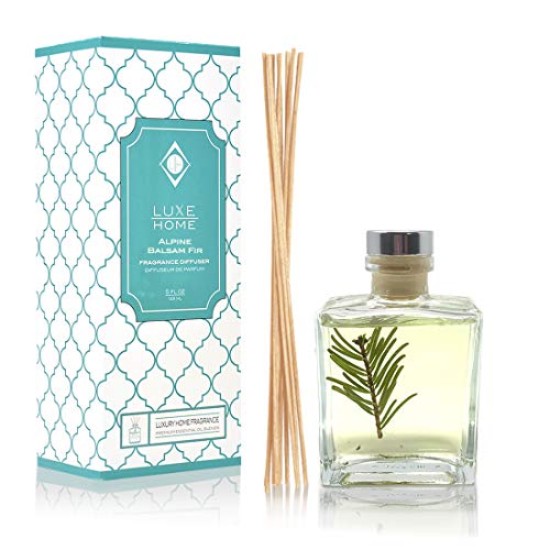 Luxe Home Alpine Balsam Fir Holiday Reed Diffuser Oil Sticks Set | Christmas Tree Scent with Evergreen, Pine & Woodsy Notes | Festive Christmas Decor Makes a Great Gift Idea