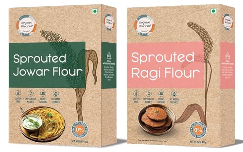 Image of Organic Wisdom-Back to Roots Sprouted Ragi & Jowar Atta (Flour) Combo Pack- 400 grams each|100% Natural & Gluten Free | Stone-Ground & RO water cleaned| Rich in Protein, Calcium & Dietary Fibre