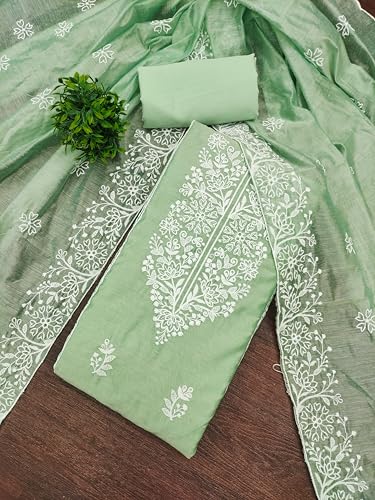 Image of Women's Heavy Cotton Embroidery Panel Work Unstitched Salwar Suit Dress Material With Cotton Work Dupatta