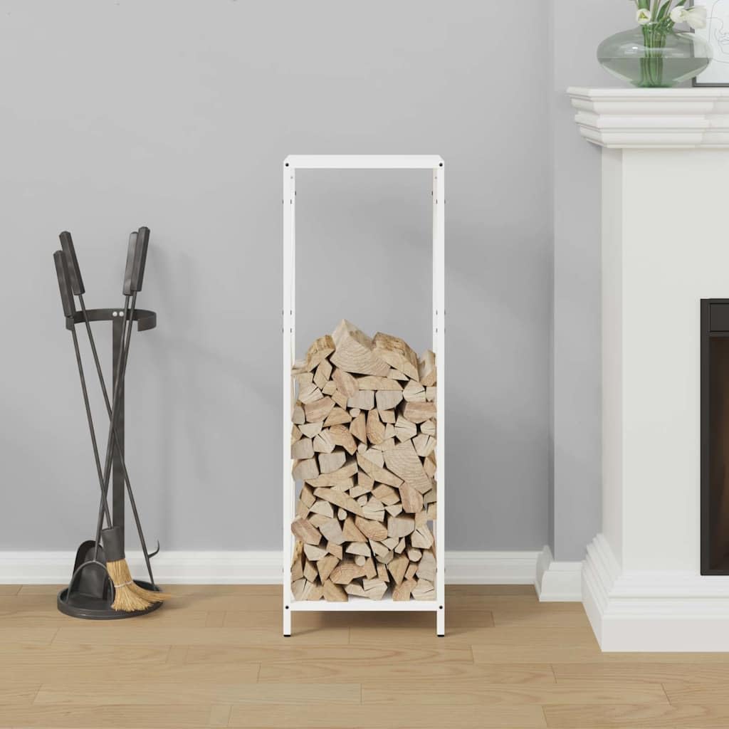 Mangloder Brennholzregal Weiß aus kaltgewalztem Stahl 34 x 25 x 100 cm, 100 kg Traglast, Feuerholz Regal für Kamin, Ofen, Feuerstelle, Indoor und Outdoor Ordnung