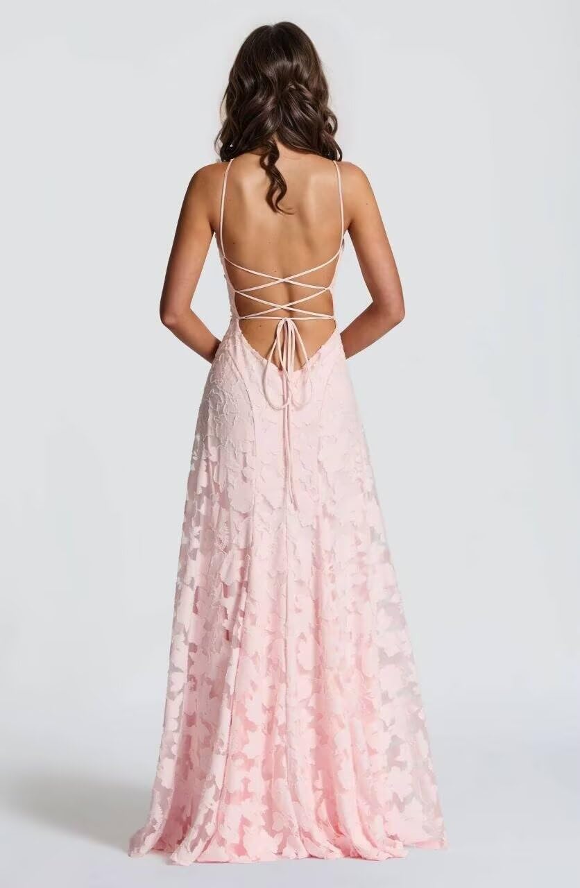 JAEDEN Damen Floral Spaghettiträger Abendkleider Lang Formelle Brautjungfernkleider A Linie Ballkleider Rückenfrei